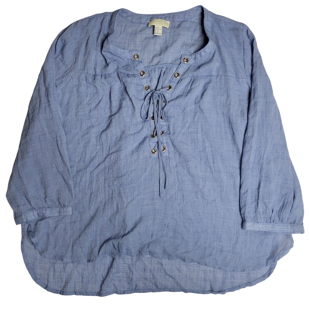 Forever 21+ Womens Blue Lace-Up Peasant‎ Blouse Size 2X